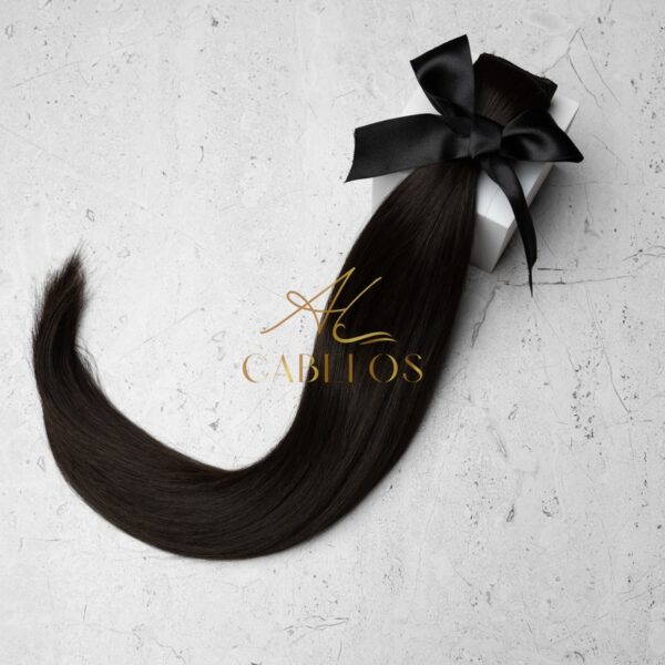 Mega Hair Tic-Tac + Fio Invisible Fibra Russa Cindy 60cm 120g- Castanho Escuro Natural - Imagem 2