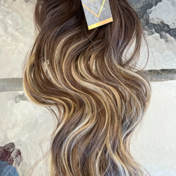 Mega Hair Tic-Tac + Fio Invisible Fibra Russa Suzan 50cm 120g- Mesclado Esumado 812H24 - Imagem 2