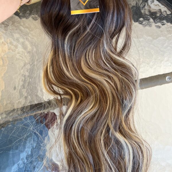 Mega Hair Tic-Tac + Fio Invisible Fibra Russa Suzan 50cm 120g- Mesclado Esumado 812H24 - Imagem 3