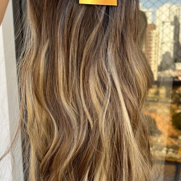 Mega Hair Tic-Tac + Fio Invisible Fibra Russa Suzan 50cm 120g- Mesclado Esumado 812H24 - Imagem 5