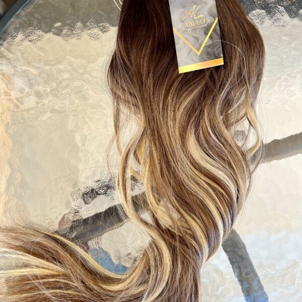 Mega Hair Tic-Tac + Fio Invisible Fibra Russa Suzan 50cm 120g- Mesclado Esumado 812H24 - Imagem 4
