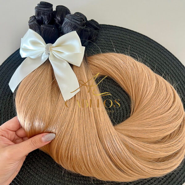 Cabelo Telado/Tecido Fibra Europeia Liso 75cm Loiro Bege Esfumado - Imagem 5