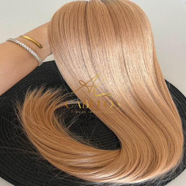 Cabelo Telado/Tecido Fibra Europeia Liso 75cm Loiro Bege Esfumado - Imagem 3