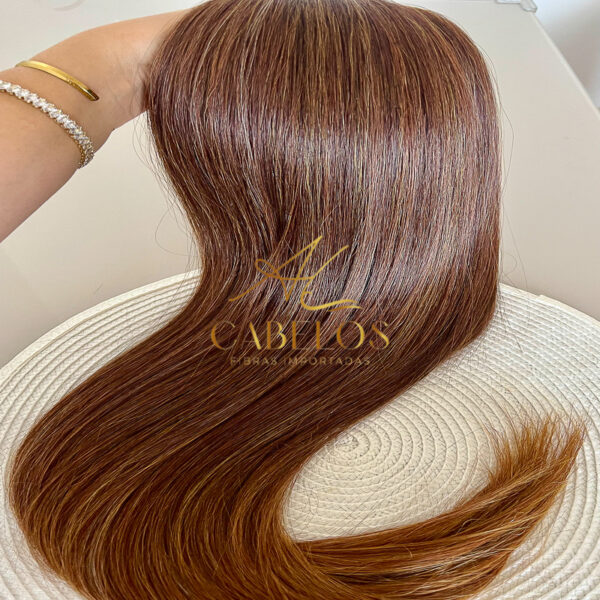 Cabelo Telado/Tecido Fibra Europeia Liso 75cm Mesclado Mel - Imagem 3