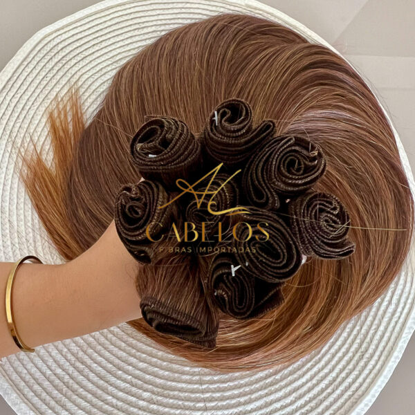 Cabelo Telado/Tecido Fibra Europeia Liso 75cm Mesclado Mel - Imagem 5
