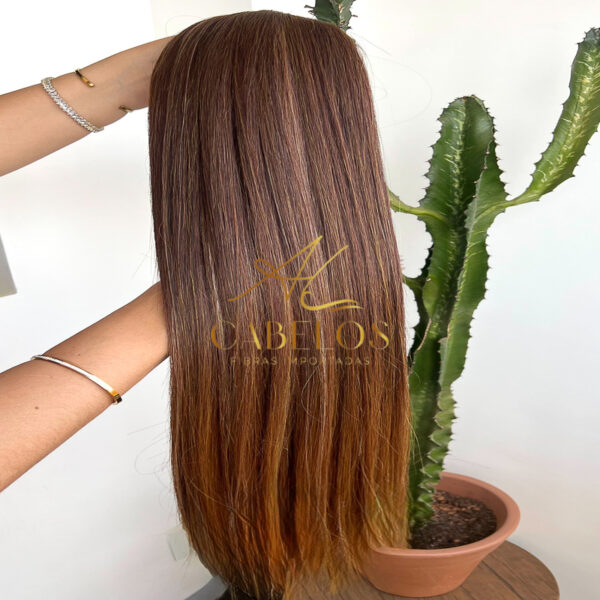 Cabelo Telado/Tecido Fibra Europeia Liso 75cm Mesclado Mel - Imagem 6