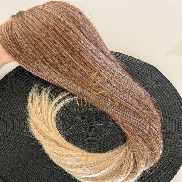 Cabelo Telado/Tecido Fibra Europeia Liso 75cm Mesclado Pérola Esfumado - Imagem 3