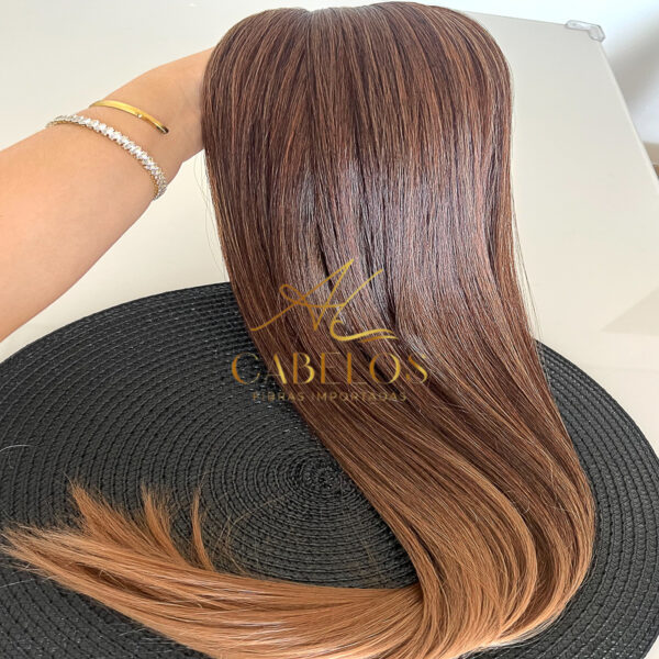 Cabelo Telado/Tecido Fibra Europeia Liso 75cm Morena Iluminada #2 - Imagem 3