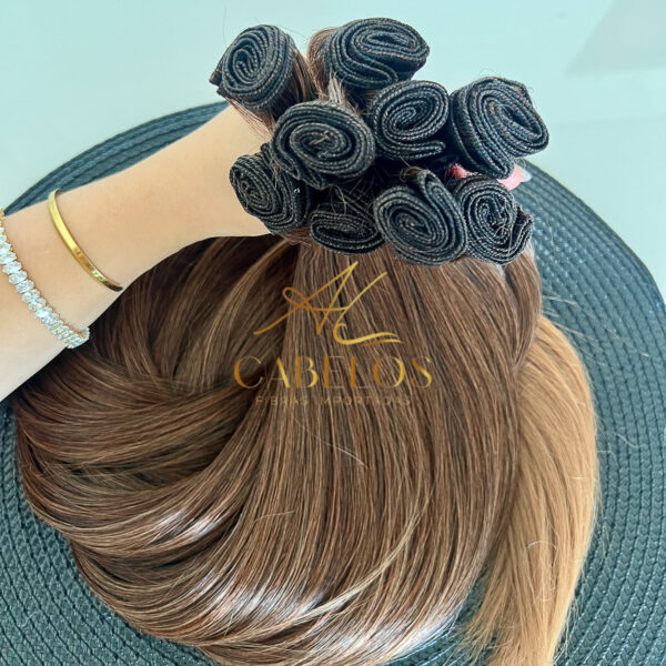Cabelo Telado/Tecido Fibra Europeia Liso 75cm Morena Iluminada #2 - Imagem 5