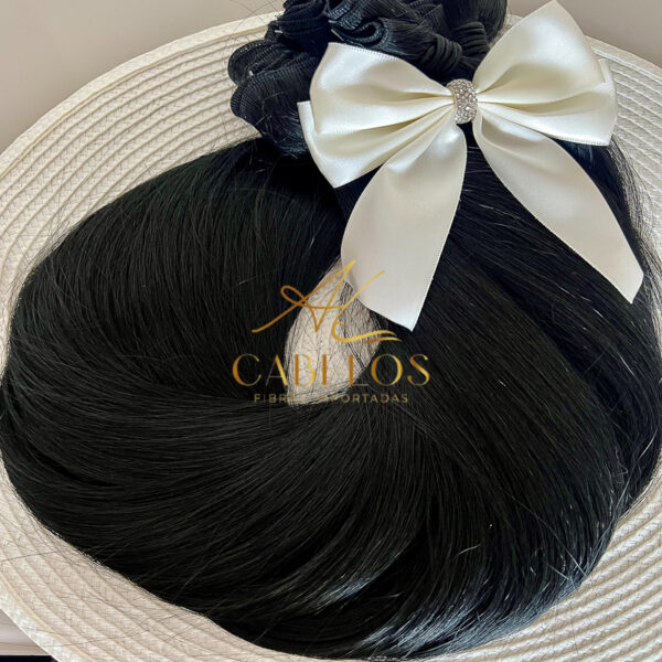 Cabelo Telado/Tecido Fibra Europeia Liso 75cm Preto - Imagem 5