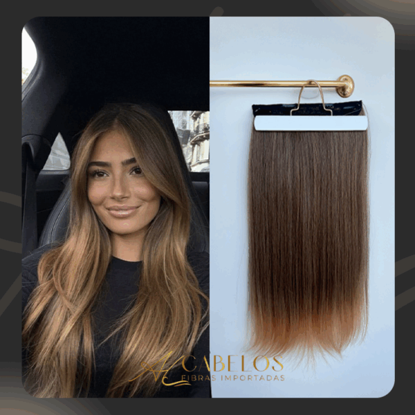 Mega Hair Tic-Tac + Fio Invisible Fibra Russa Cindy 60cm 120g- Loiro Escuro Mesclado