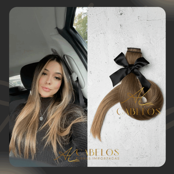 Mega Hair Tic-Tac + Fio Invisible Fibra Russa Cindy 60cm 120g- Mesclado Pérolado