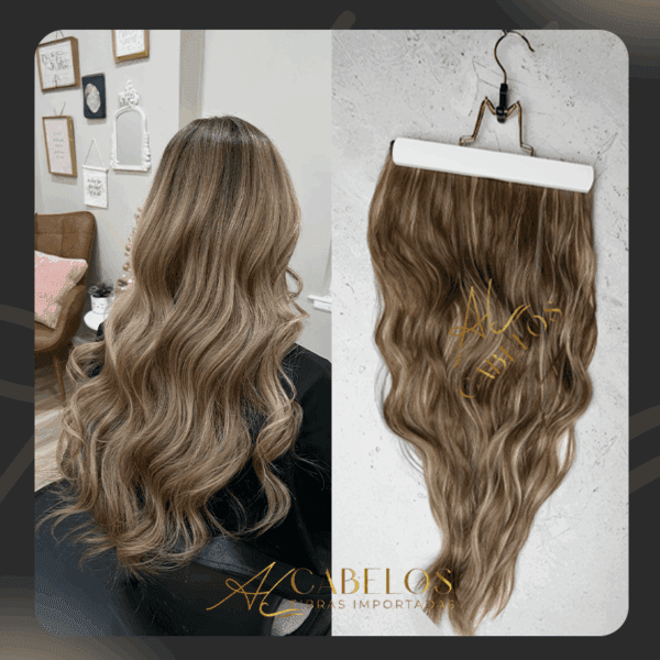 Mega Hair Tic-Tac + Fio Invisible Fibra Russa Suzan 50cm 120g- Mesclado Perolado