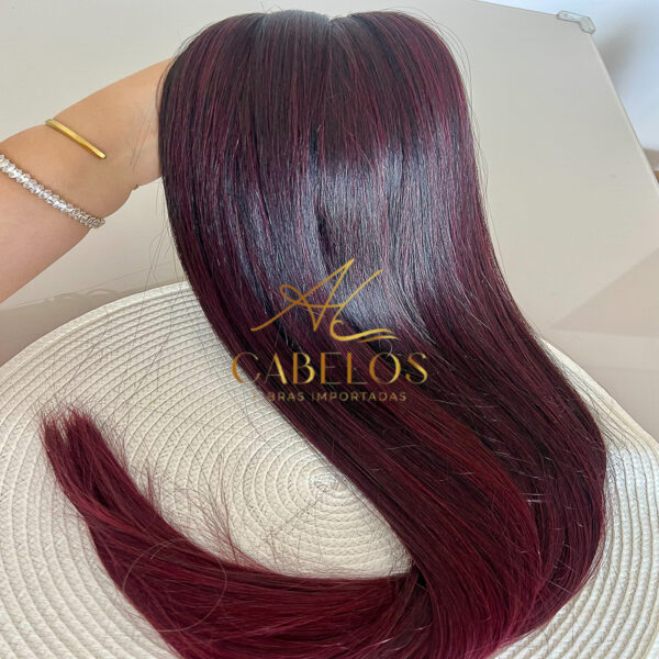 Cabelo Telado/Tecido Fibra Europeia Liso 75cm Vermelho Marsala Mesclado - Imagem 3