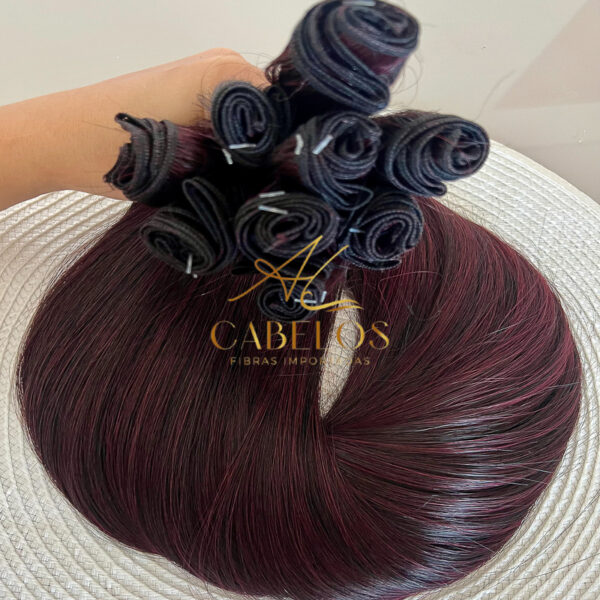 Cabelo Telado/Tecido Fibra Europeia Liso 75cm Vermelho Marsala Mesclado - Imagem 4