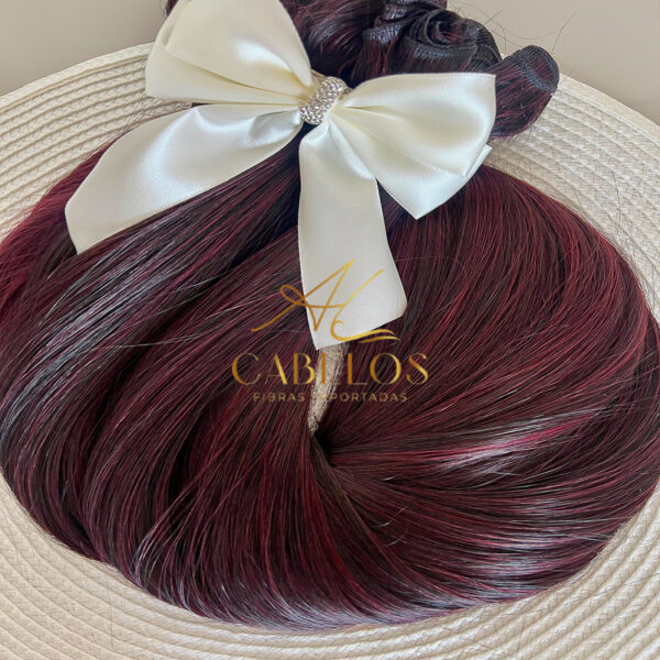 Cabelo Telado/Tecido Fibra Europeia Liso 75cm Vermelho Marsala Mesclado - Imagem 2