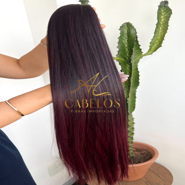 Cabelo Telado/Tecido Fibra Europeia Liso 75cm Vermelho Marsala Mesclado - Imagem 5