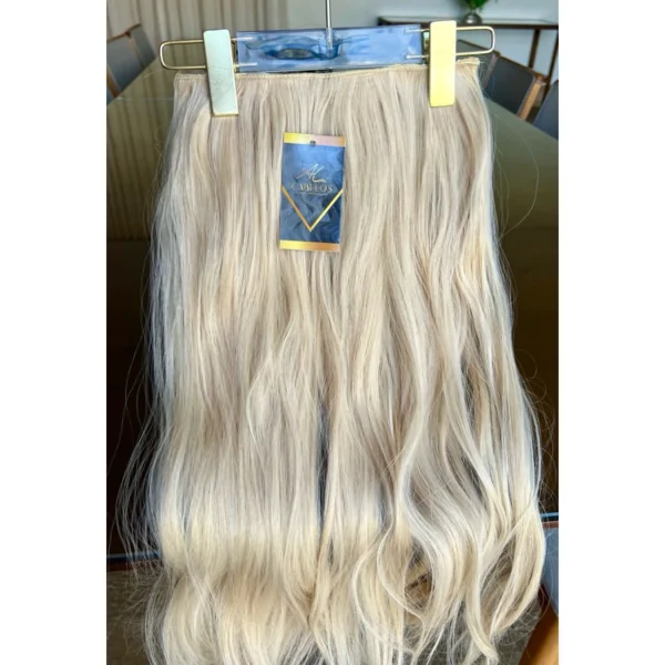 Mega Hair Tic-Tac + Fio Invisible Fibra Russa Suzan 50cm 120g Ondulado - Loiro Claro