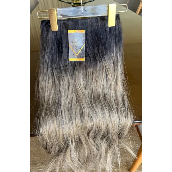 Mega Hair Tic-Tac + Fio Invisible Fibra Russa Suzan 50cm 120g Ondulado - Mesclado Esumado R29T