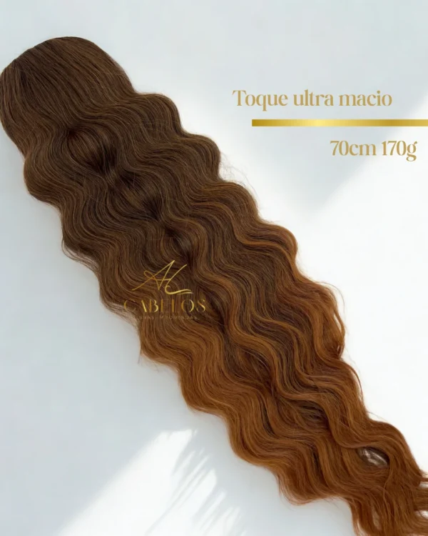 Rabo de Cavalo Wave Glam Ondulado Castanho Escuro 70cm - Imagem 7