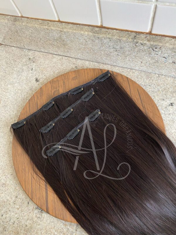 Kit Mega Hair 3 Telinhas TIC-TAC Castanho Escuro Liso Bio Luxo Prime. - Imagem 4