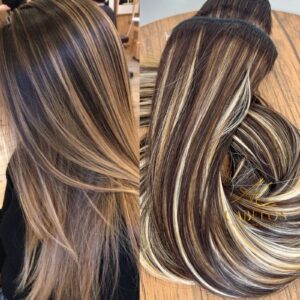 Kit Mega Hair 4 Telinhas TIC-TAC Loiro Mechado Liso Bio Luxo Prime.