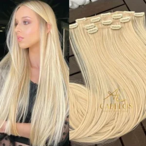 Kit Mega Hair 4 Telinhas TIC-TAC Loiro Pérola Claro Liso Bio Luxo Prime.