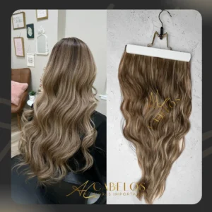 Mega Hair Tic-Tac + Fio Invisible Fibra Russa Suzan 50cm 120g- Mesclado Perolado