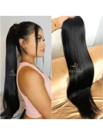 Aplique Rabo de Cavalo Preto Liso Fibra Russa.