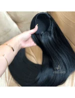 Aplique Rabo de Cavalo Preto Liso Fibra Russa. - Imagem 3