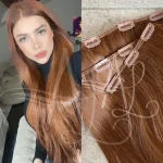 Kit Mega Hair 3 Telinhas TIC-TAC Ruivo Cobreado Liso Bio Luxo Prime.