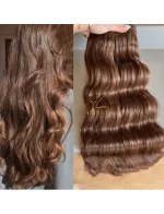 Cabelos Telado/Tecido Castanho Natural Claro Ondulado Fibra Russa 200g 60cm