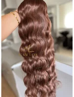 Cabelos Telado/Tecido Castanho Natural Claro Ondulado Fibra Russa 200g 60cm - Imagem 2