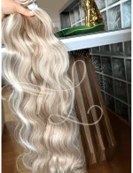 Cabelos Telado/Tecido Mesclado Claro Ondulado Fibra Russa 200g 60cm - Imagem 3