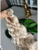 Cabelos Telado/Tecido Mesclado Claro Ondulado Fibra Russa 200g 60cm - Imagem 4