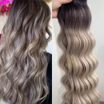 Cabelos Telado/Tecido Loiro Pérola Platinado esfumado Ondulado Fibra Russa 200g 60cm