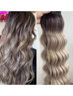 Cabelos Telado/Tecido Loiro Pérola Platinado esfumado Ondulado Fibra Russa 200g 60cm