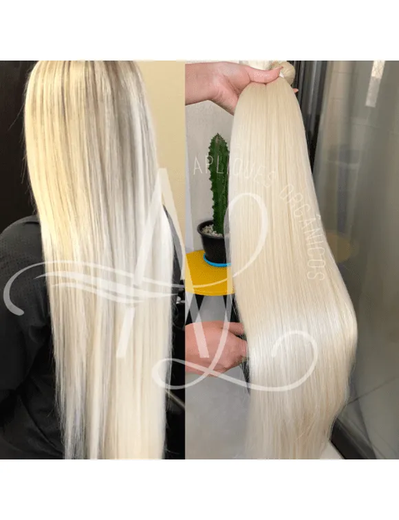 15307041456-15300805066-k7ko3q5ur1h0j3pvcjswerg5l0w9lqurdnxf-580x756-fill-ffffff.webp Cabelo Telado/Tecido Loiro Claro Liso Fibra Russa Ultra Realista 70cm 150g - Imagem 1