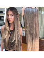 Mega Hair Tic-Tac Morena Iluminada + Pontas Mel Liso Fibra Bio Luxo Prime.