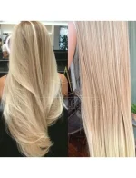Mega Hair Tic-Tac Loiro Pérola + Pontas Claras Liso Fibra Bio Luxo Prime.