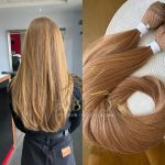 Cabelo Telado/Tecido Loiro escuro Mel-27+26 Liso Fibra Russa 70cm 150g