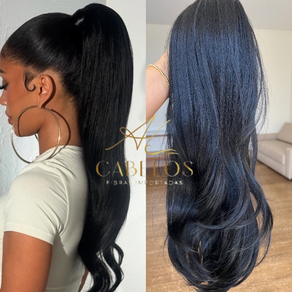 15381678625-img-7838-600x600-1.jpg Aplique Rabo de Cavalo Ary Preto 60cm 140g Fibra Europeia. - Imagem 1