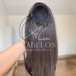 Aplique Rabo de Cavalo Ary Castanho Claro 60cm 140g Fibra Europeia. - Imagem 3