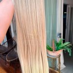 Mega Hair Tic-Tac Loiro Pérola + Pontas Claras Liso Fibra Bio Luxo Prime. - Imagem 4