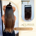 Mega Hair Tic-Tac + Fio Invisible Fibra Russa Cindy 60cm 120g- Ombre Hair Mesclado - Imagem 5