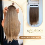 Mega Hair Tic-Tac + Fio Invisible Fibra Russa Cindy 60cm 120g- Mesclado Pérolado - Imagem 4