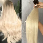 Cabelo Telado/Tecido Loiro Pérola Esfumado Liso Fibra Russa 70cm 150g
