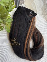 Mega Hair Tic-Tac 4pçs Fibra Russa Liso 60cm 200g, Morena Iluminada (OP43027#) - Imagem 4