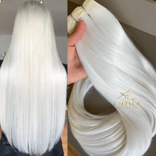 Cabelo Telado/Tecido Branco Neve Liso Fibra Russa 70cm 150g
