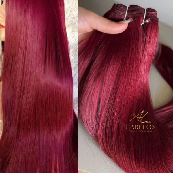 Cabelo Telado/Tecido Vermelho Liso Fibra Russa 70cm 150g